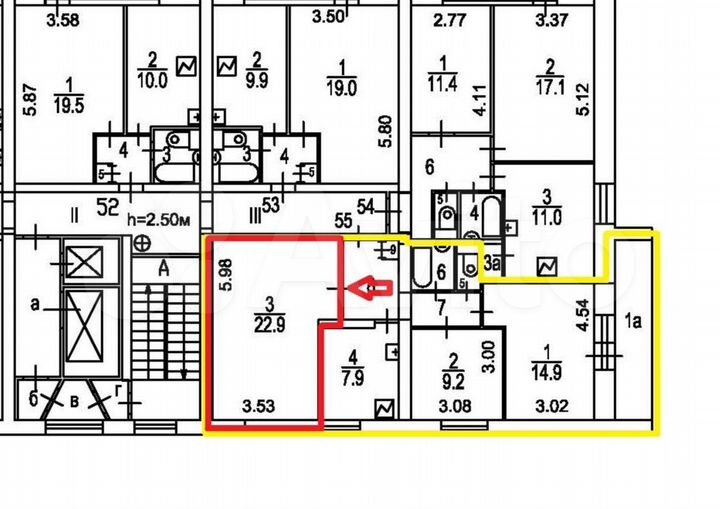 Комната 18,7 м² в 2-к., 1/9 эт.