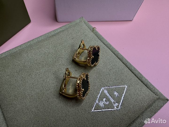 Серьги клевер van cleef