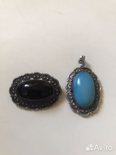 Брошь и подвеска серебро 875 пробы со свезлой