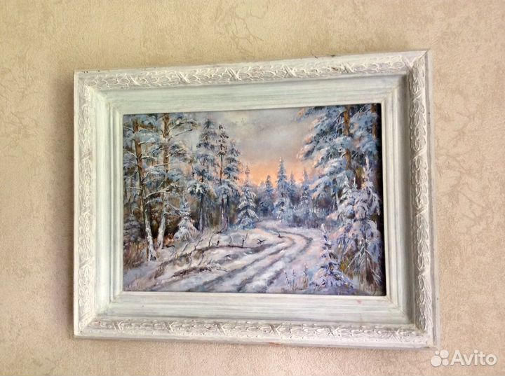 Картина маслом Плутовка, зимний пейзаж