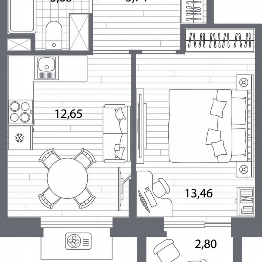 1-к. квартира, 36,4 м², 12/13 эт.