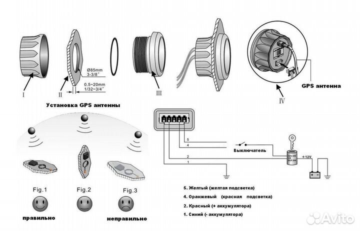 GPS-спидометр аналоговый 0-60 узлов, черный циферб