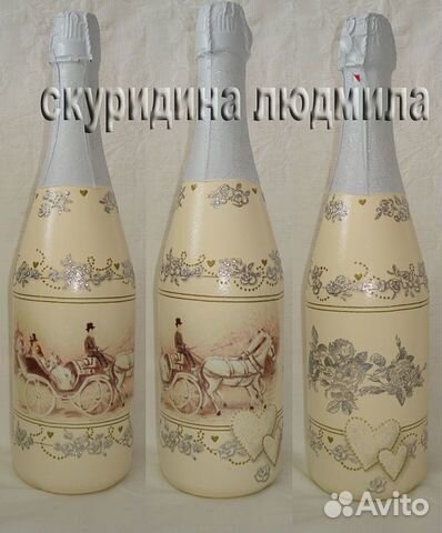 Свадебные украшения на бутылки