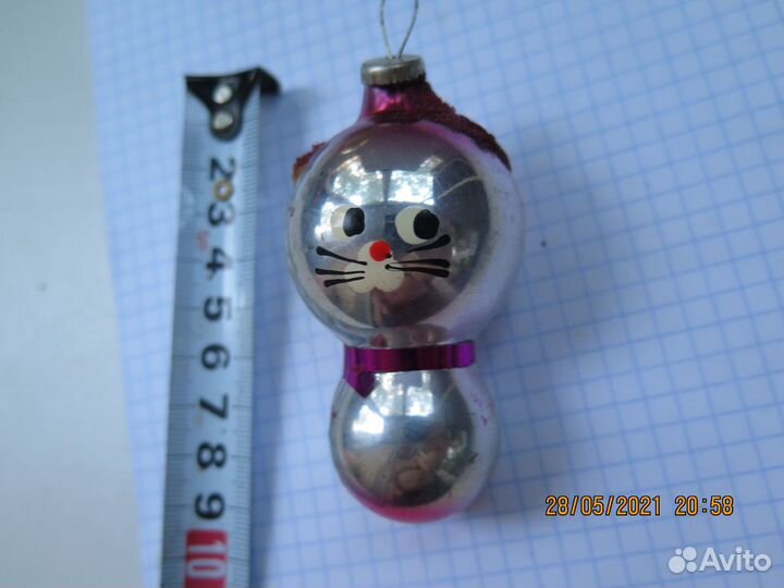 Елочная Игрушка кот Стекло СССР