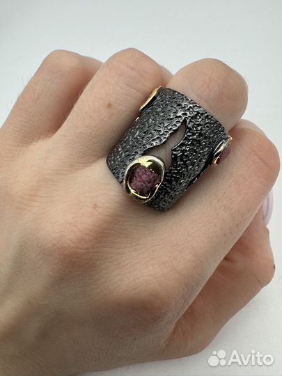 Кольцо серебро 925 Рубин золочение