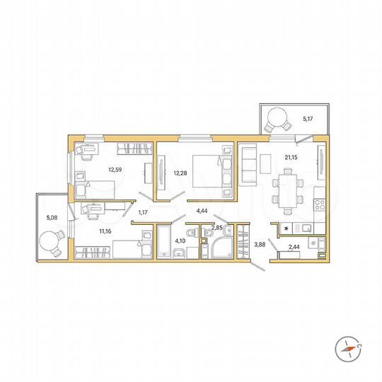 3-к. квартира, 79,1 м², 5/9 эт.
