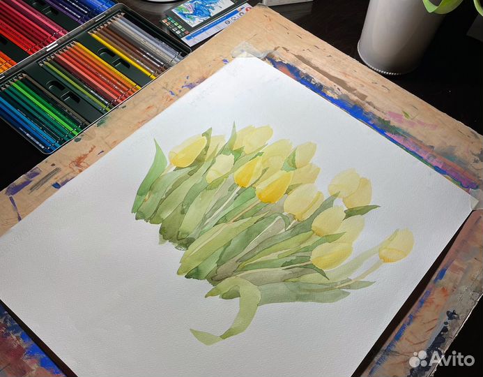 Картина акварелью Тюльпаны