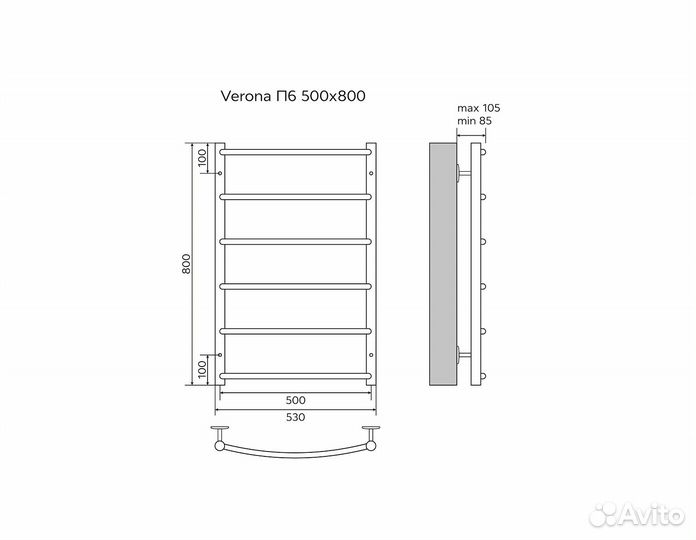 Полотенцесушитель водяной verona 500/800