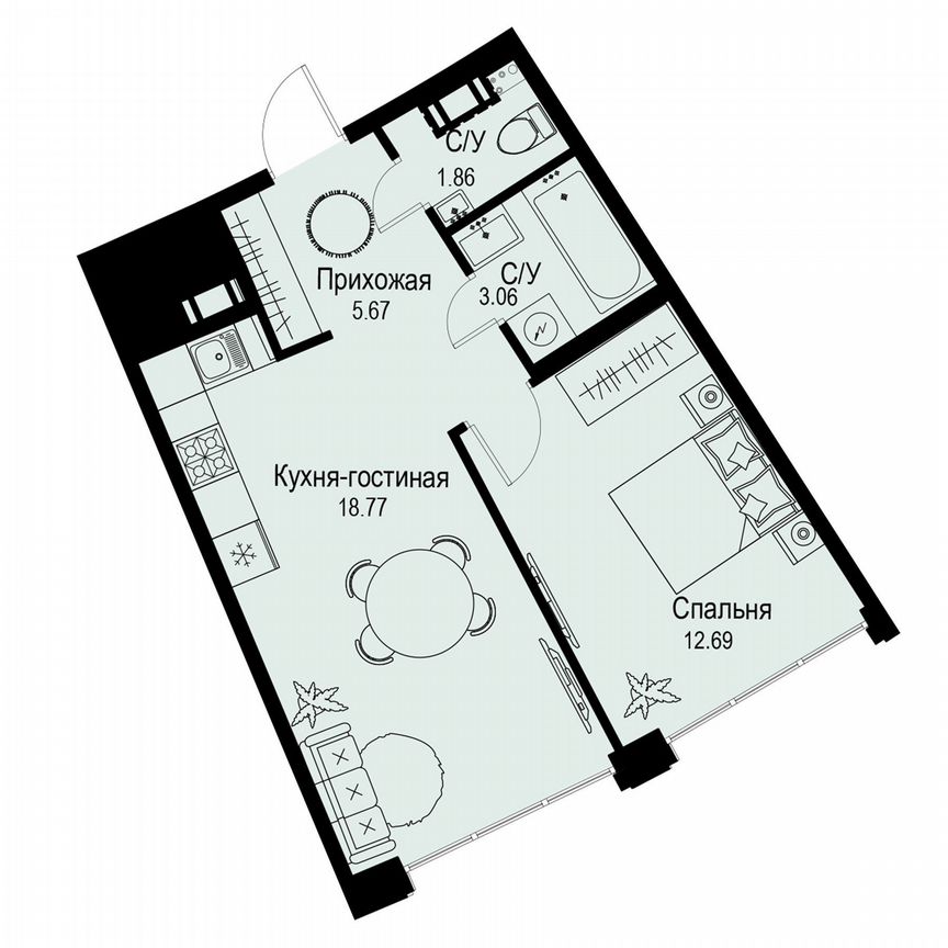 1-к. квартира, 42,1 м², 3/6 эт.