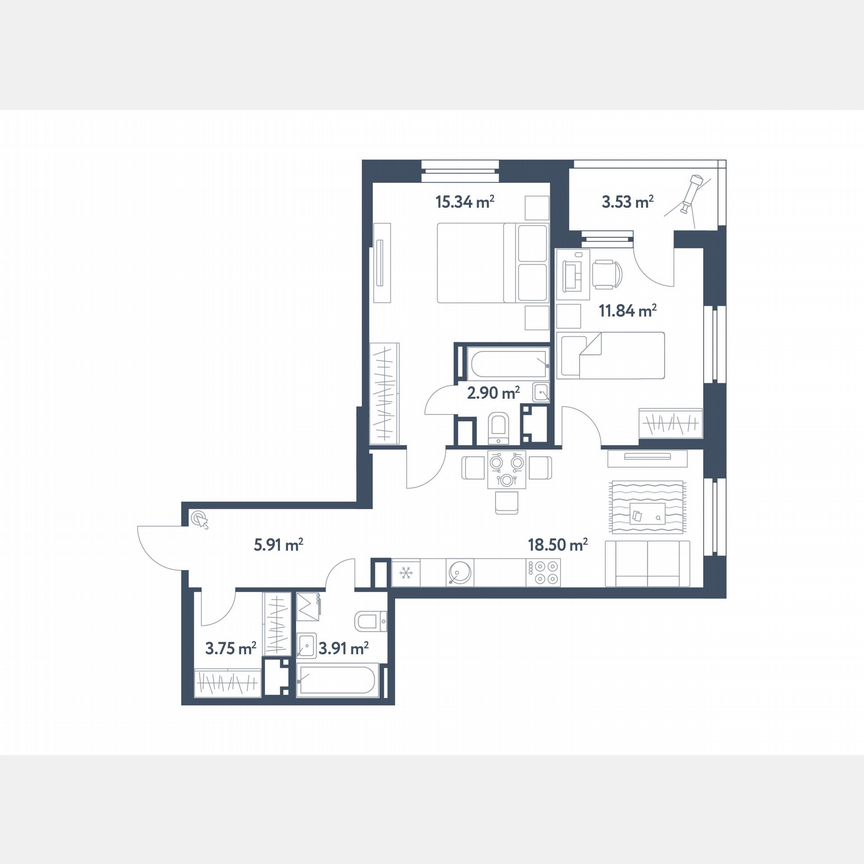2-к. квартира, 63,9 м², 13/25 эт.