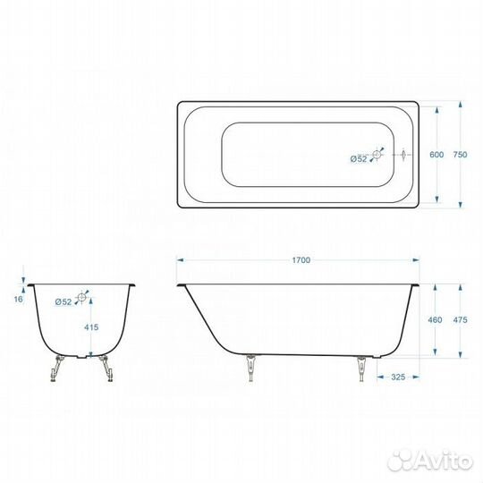 Ванна чугунная Delice Aurora 170х75 с отверстиями