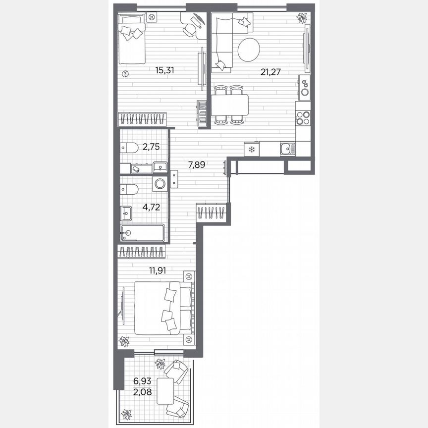 2-к. квартира, 65,9 м², 1/5 эт.