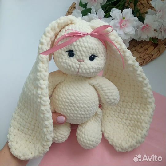 Плюшевый заяц вязаный зайка ручная работа