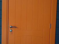Дверь входная тёплая оранжевая из дерева. Модель7
