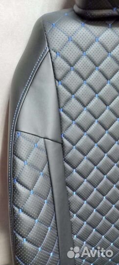 Чехлы Дэу Нексия чёрные с синем ромбом