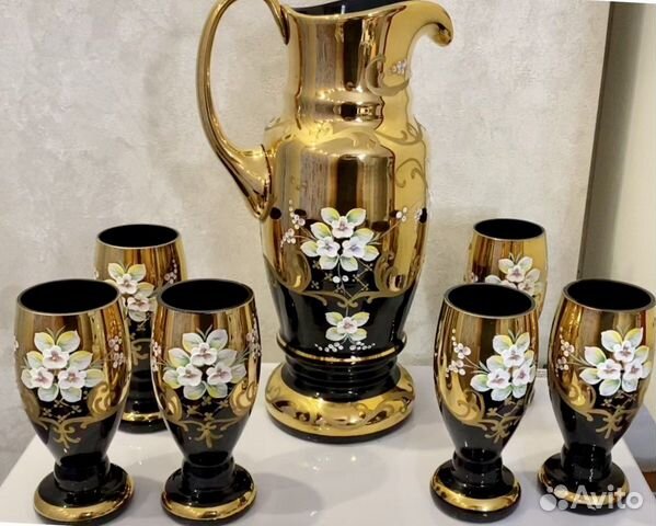 Богемия Чёрный набор и Чёрная ваза. Чехословакия