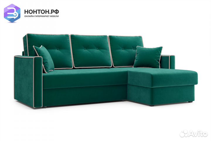Диван угловой дельфин Леон изумрудный