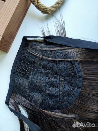 Накладной хвост, русые волосы, на завязках