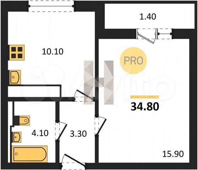 1-к. квартира, 34,8 м², 14/18 эт.