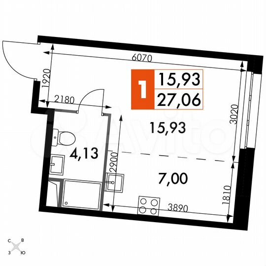 1-к. апартаменты, 27,1 м², 8/15 эт.
