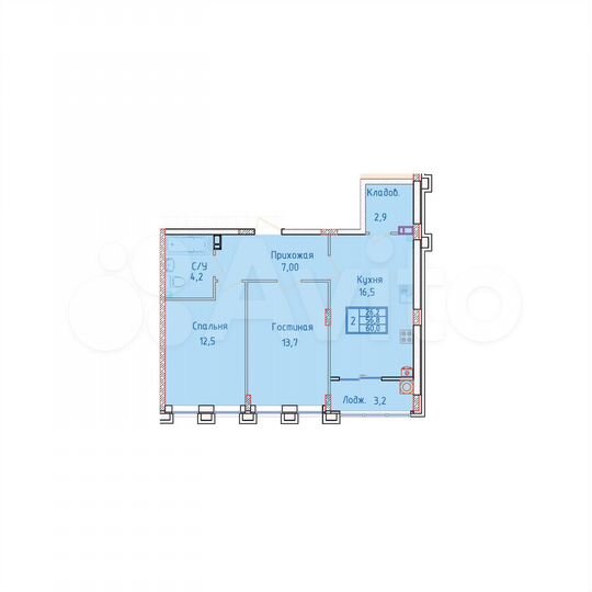 2-к. квартира, 60 м², 2/8 эт.