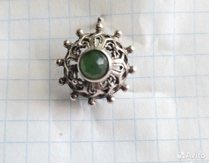 Серьги серебро нефрит винтаж СССР