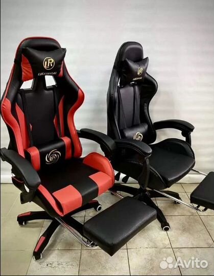 Игровое кресло с подставкой для ног (эко-кожа)