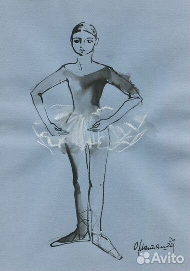 Юная балерина. Графика. Оригинал. Рисунок на бумаг