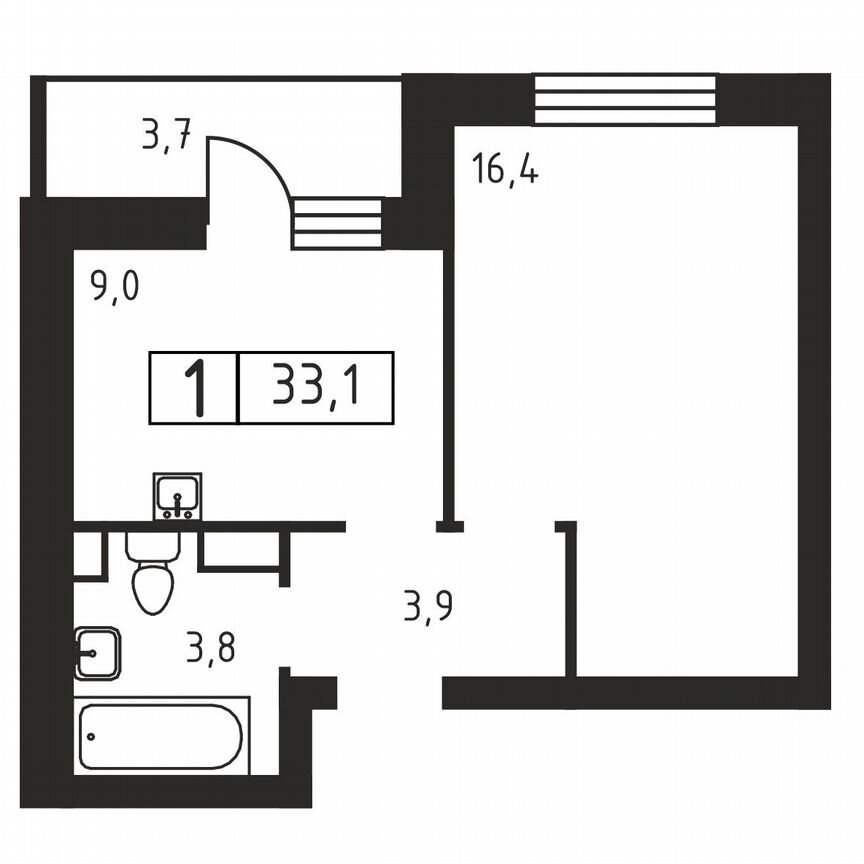 1-к. квартира, 33,1 м², 2/3 эт.