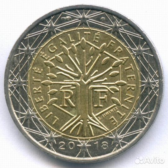 2 евро 2018 год. Франция. Регулярный выпуск. Тип 2