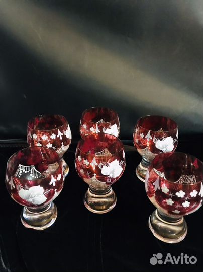 Кувшин с бокалами богемия ручной работы