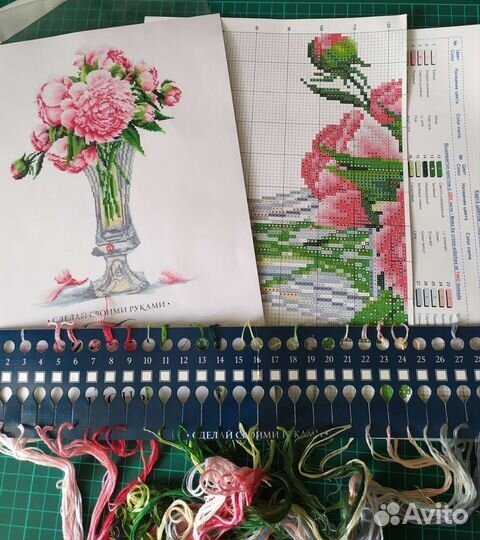 Остатки набора для вышивания, Пионы, сср