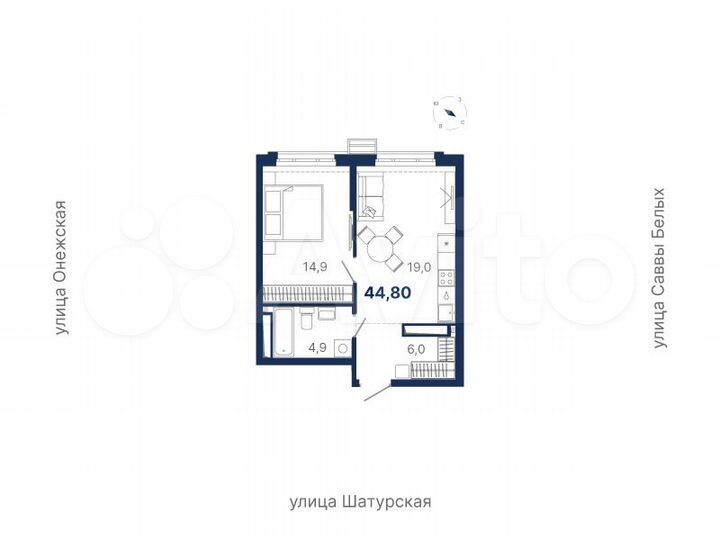 1-к. квартира, 44,8 м², 20/21 эт.