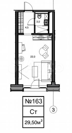 Апартаменты-студия, 29,5 м², 11/11 эт.
