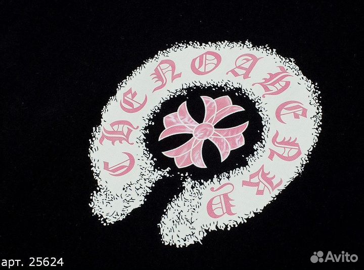 Футболка Chrome Hearts pink heart logo Чёрная