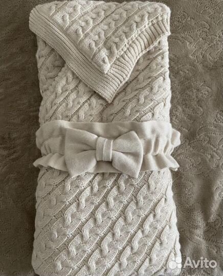 Конверт вязаный утепленный на выписку