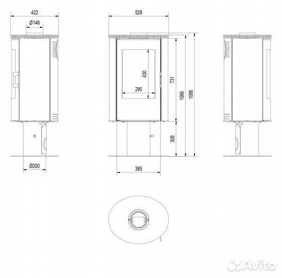 Печь-камин Kratki Koza/AB/S/N/DR (сталь)