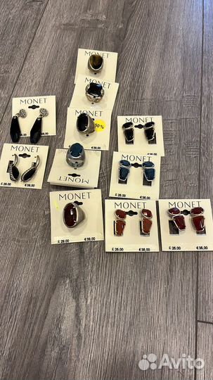 Monet, винтаж, серьги и кольцо красный камень