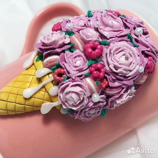 Кружка с декором из полимерной глины,брошь,брелки