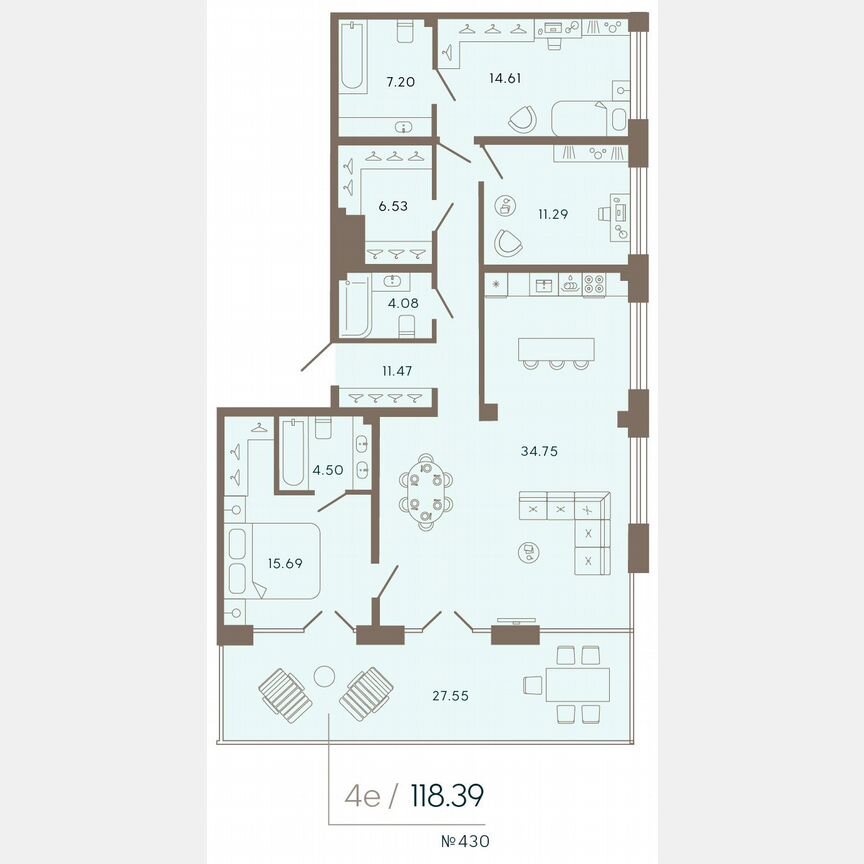 3-к. апартаменты, 170,2 м², 7/8 эт.