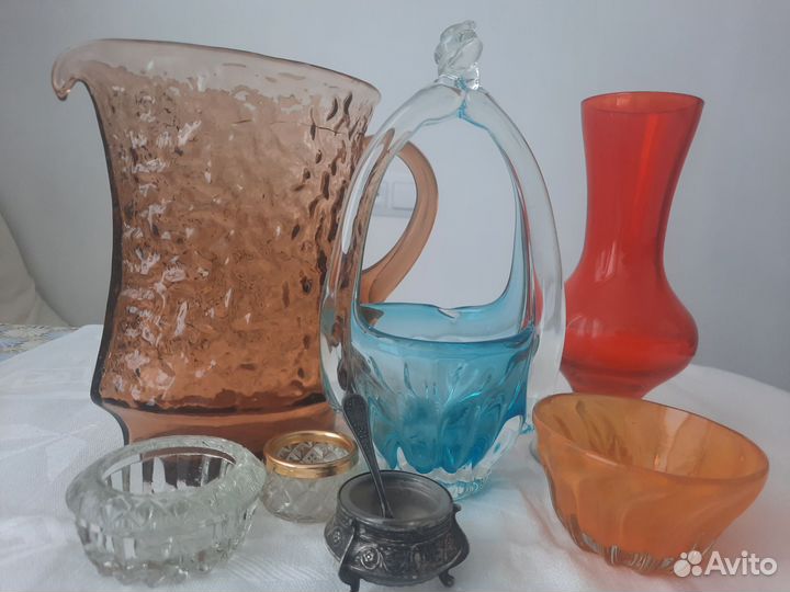 Конфетница, креманка, солонка цветное стекло СССР