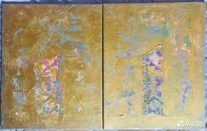 Картина золотая диптих под старину золотая 2 п