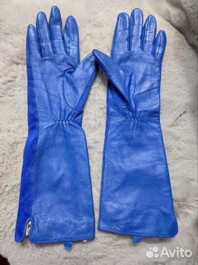 Перчатки до локтя женские кожаные замшевые