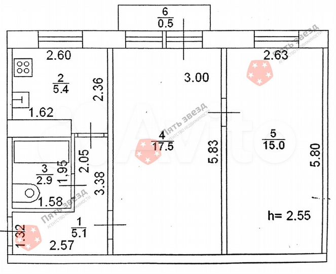 2-к. квартира, 46,4 м², 3/4 эт.