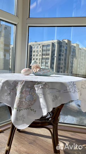 Скатерть пасхальная чайная, наперон. Винтаж