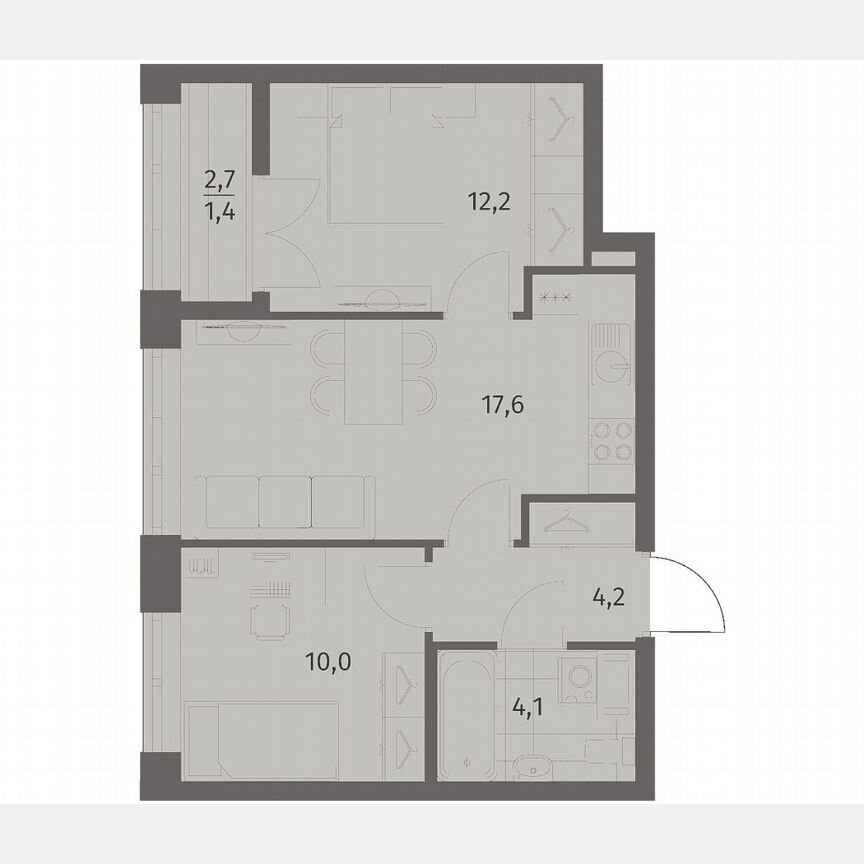 2-к. квартира, 49,4 м², 9/11 эт.