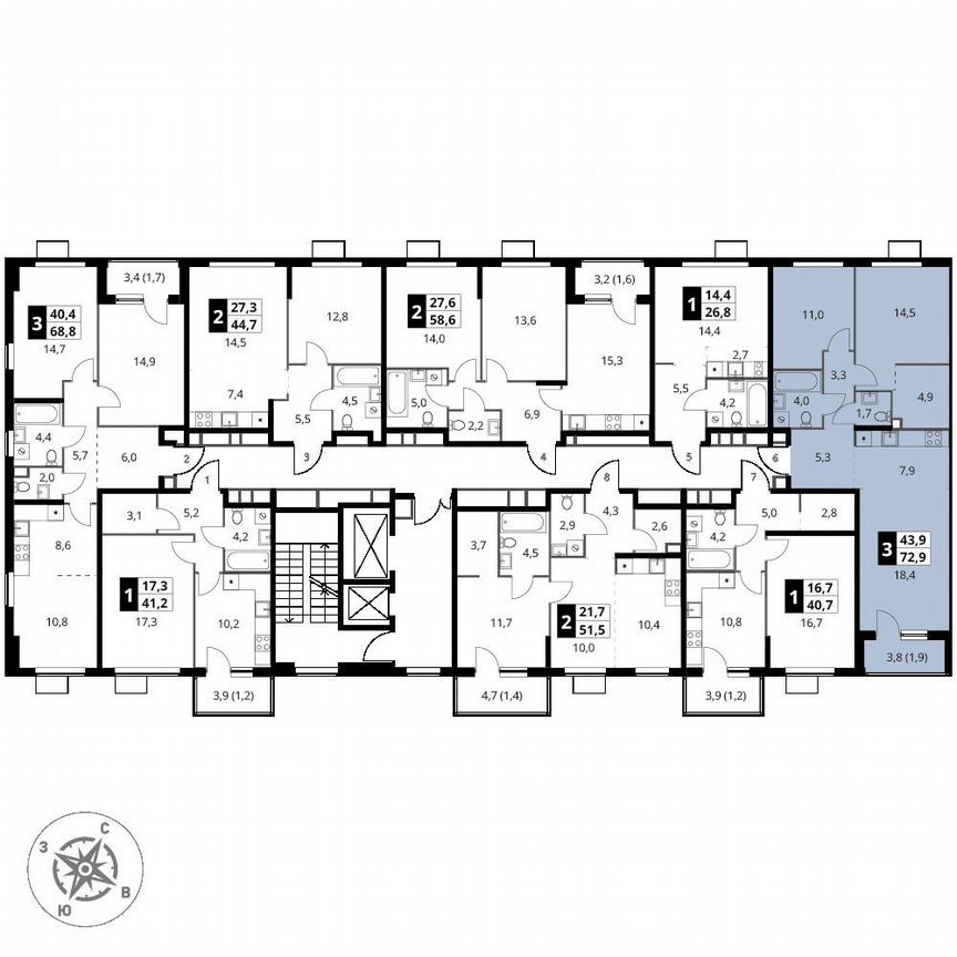 2-к. квартира, 72,9 м², 12/12 эт.
