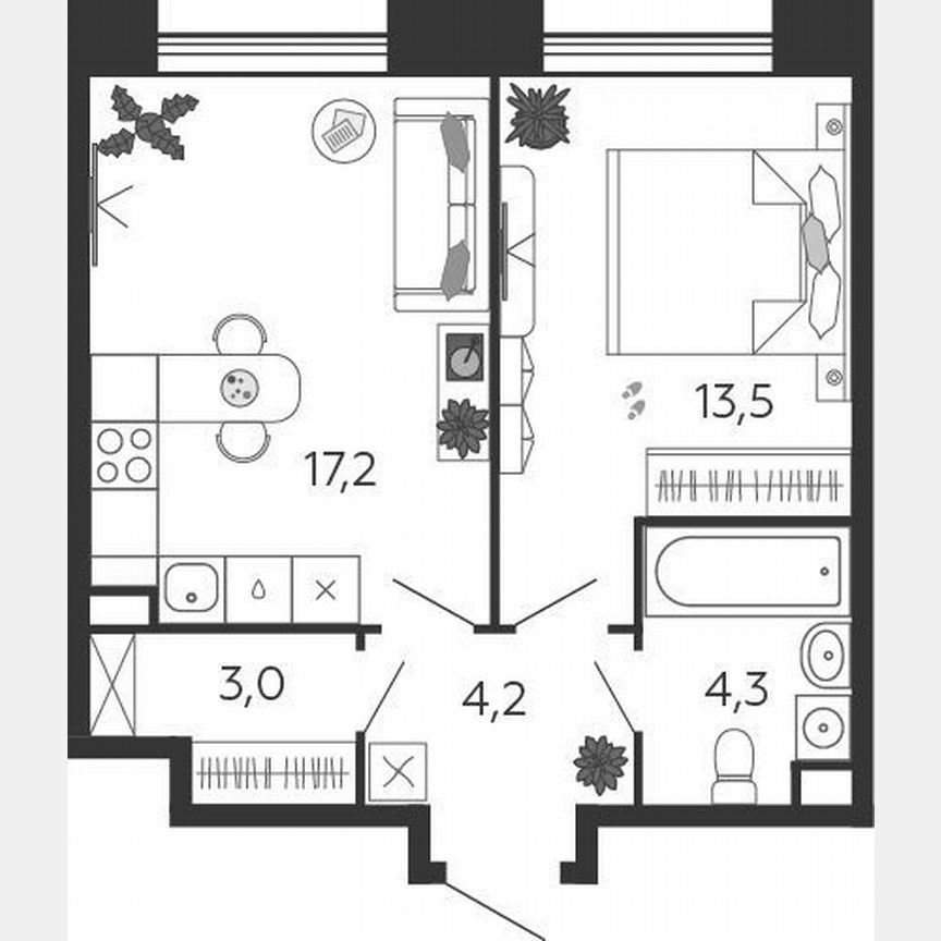 1-к. квартира, 42,4 м², 5/12 эт.