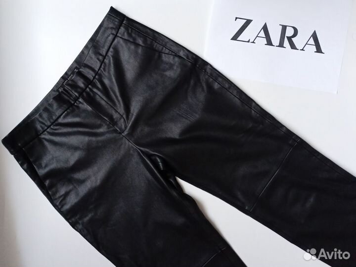 Кожаные брюки женские Zara черные 42 44