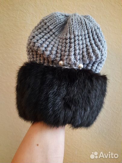 Шапка зимняя вязаная с норкой